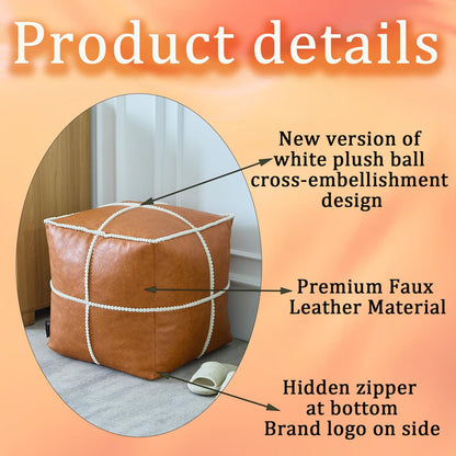 Louis Donne Unstuffed Square Leather Pouf, Supersoft Handmade Ottoman Faux Moroccan Decor, Storage Solution, Footstool, Foot Rest