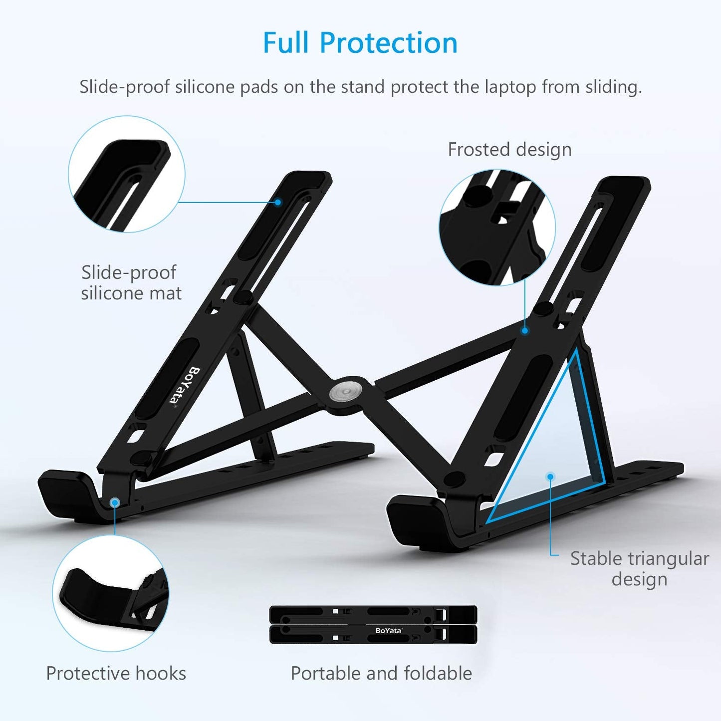 BoYata Laptop Stand, 6-Level Height Adjustable Portable Laptop Riser, Black