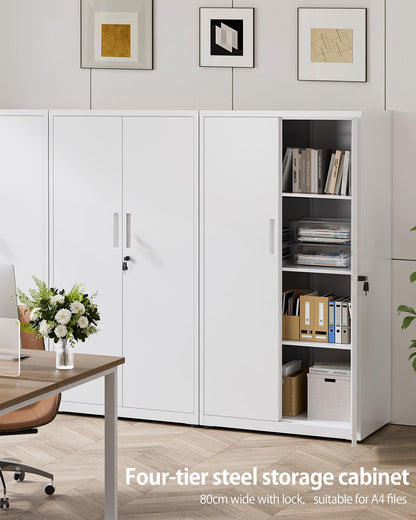 LAND·VOI Steel Storage Cabinet, 4-Tier Lockable Cabinet with Adjustable Shelves, Double-Door Cupboard Storage, For Home, Office Storage