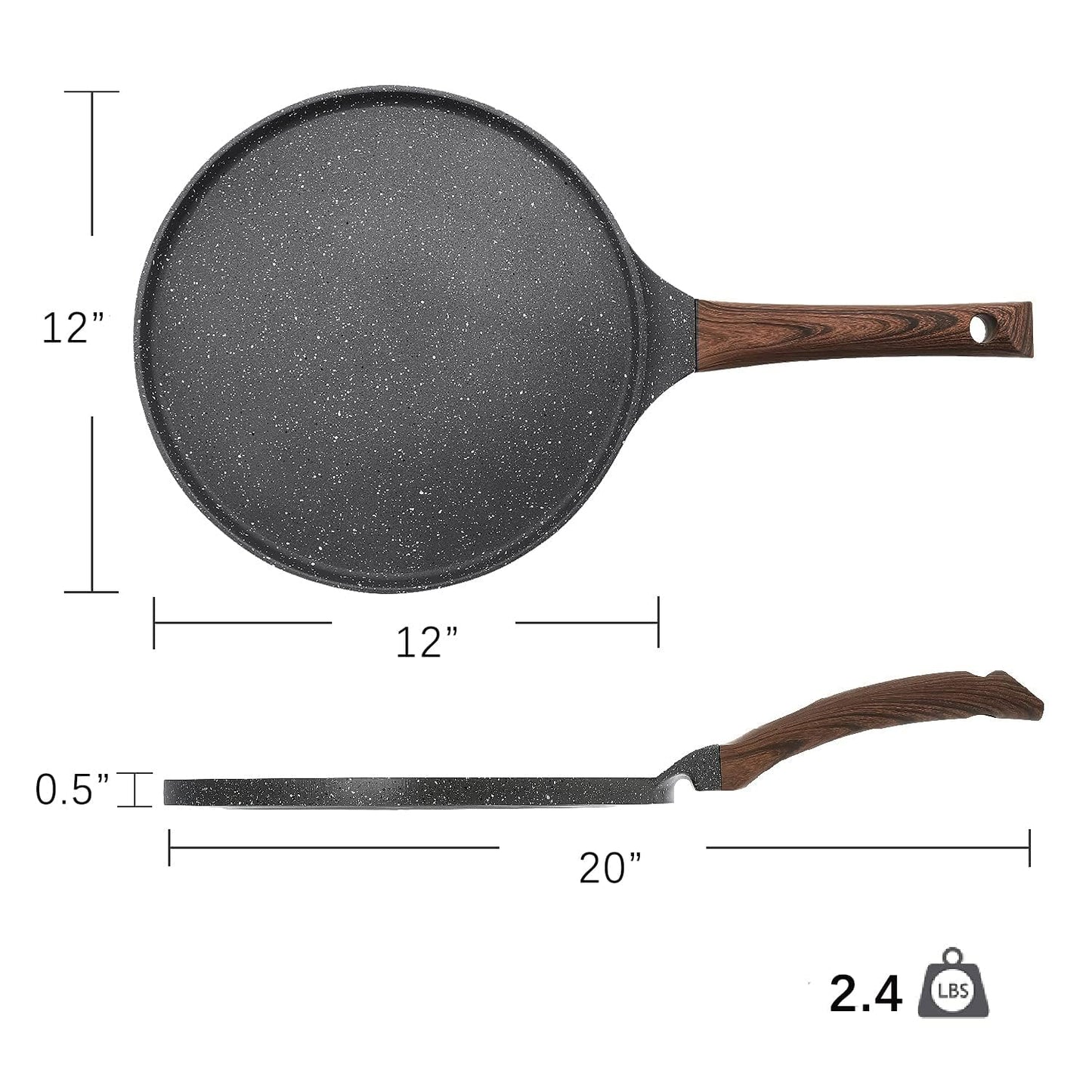SENSARTE Nonstick Crepe Pan with Spreader, 30 cm Swiss Granite Coating Dosa Pan Pancake Flat Skillet Tawa Griddle with Stay-Cool Handle, Induction
