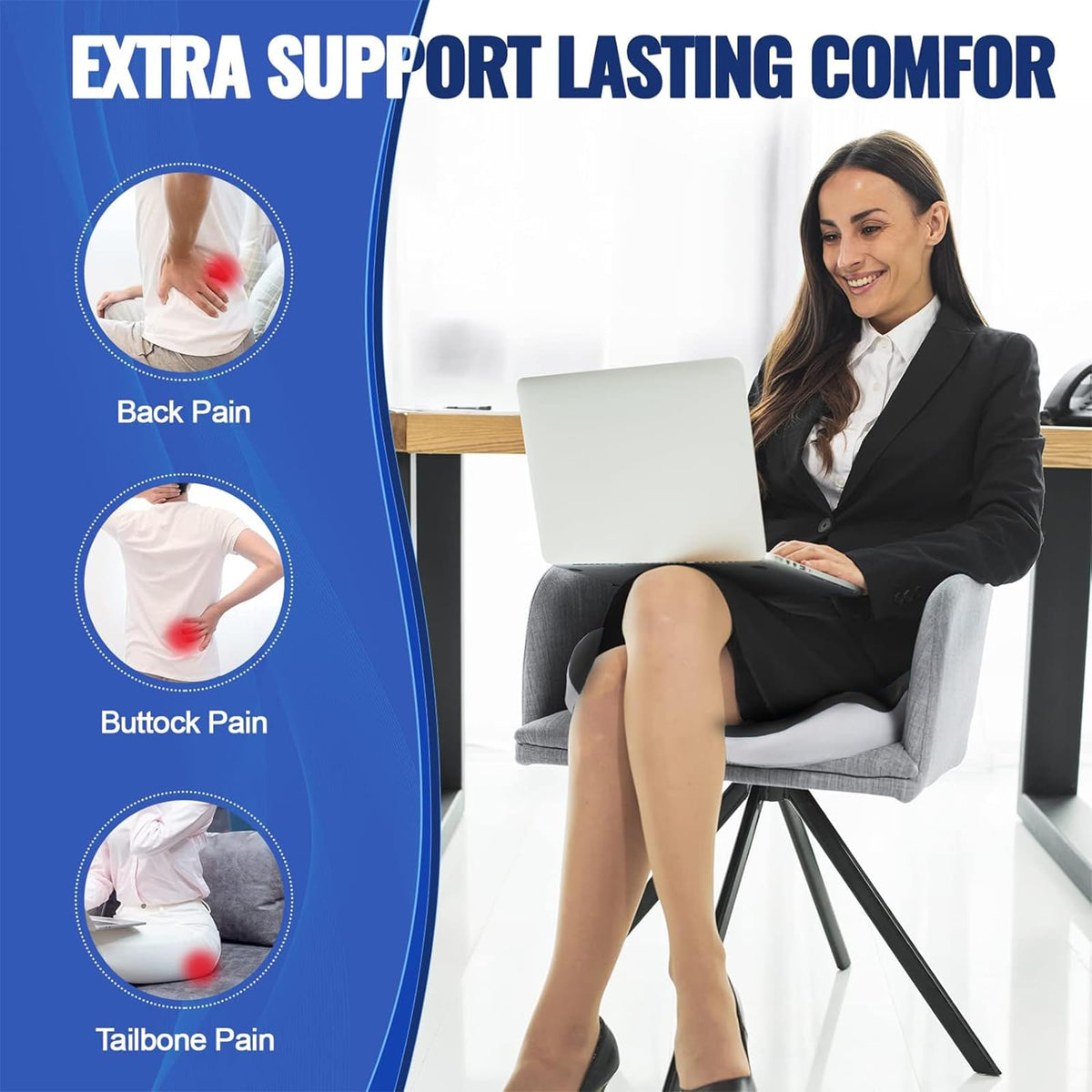 Sioloc Comfort Office Chair Cushions Memory Foam Seat Cushion for Wheelchair, Driving Butt Pillow for Office Chair with Non-Slip Cover(Grey)