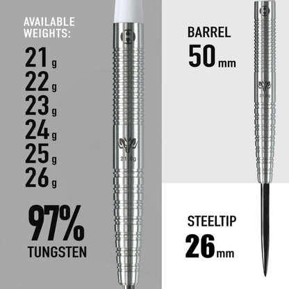 Harrows Wolfram 97% Tungsten Steel Tip Darts Set 21g, 22g, 23g, 24, 25g & 26g - Includes Speedline Shafts, Marathon - Wolfram Flights & Travel Case