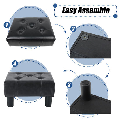 BRIAN & DANY Small Foot Stool, Faux Leather Footstool with Legs, Footstools for Living Room, Footrest Extra Seating for Entryway, Black