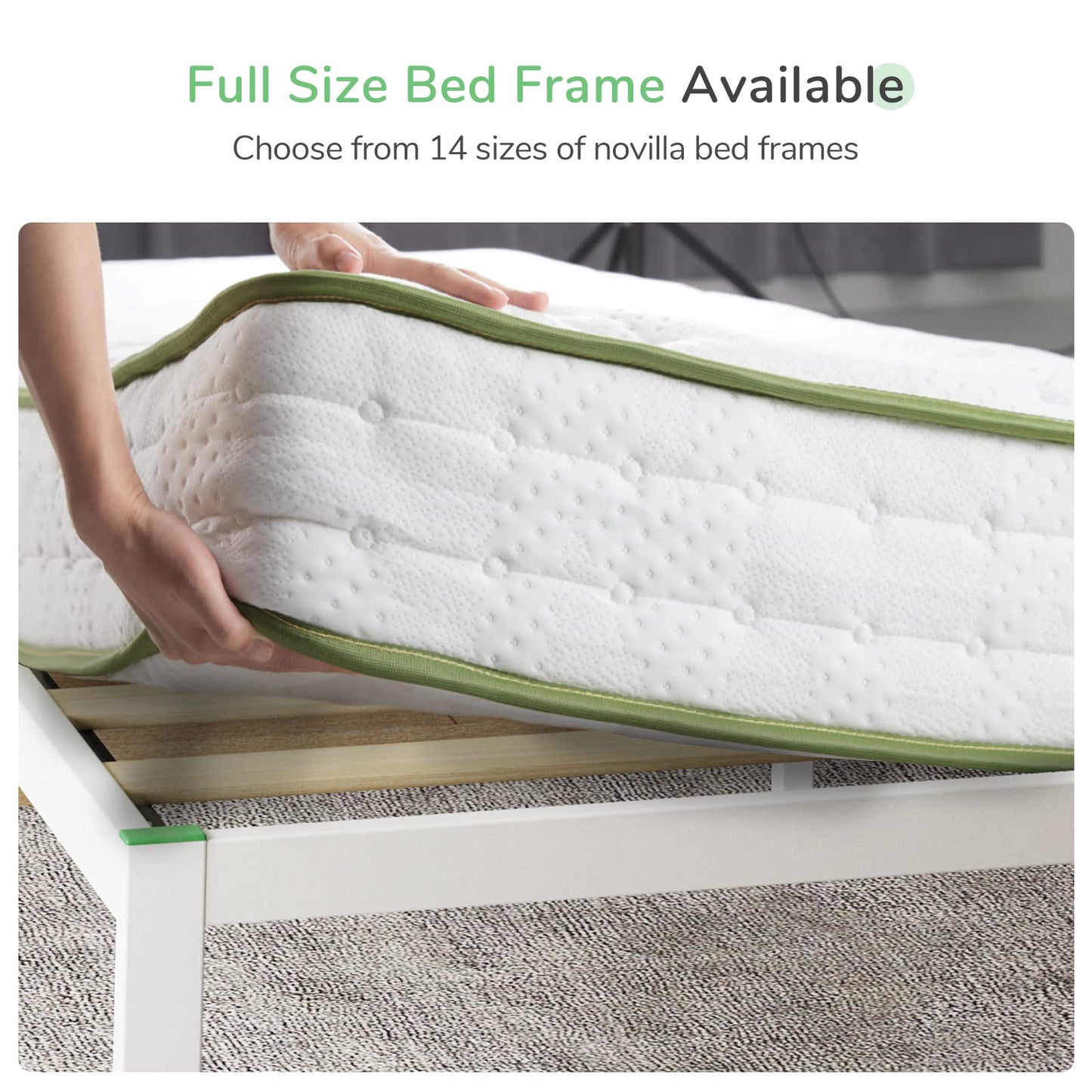 Novilla 30.5cm Metal Double Bed Frame, 4FT Platform Bed Frame with Headboard, Engineered Wood Slat Support, Solid Support Leg, Underbed Storage Space
