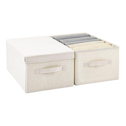Pomodee Beige Foldable Storage Box with Lids,Set of 2 Large Wardrobe Long Storage Organiser,Collapsible Storage Baskets for