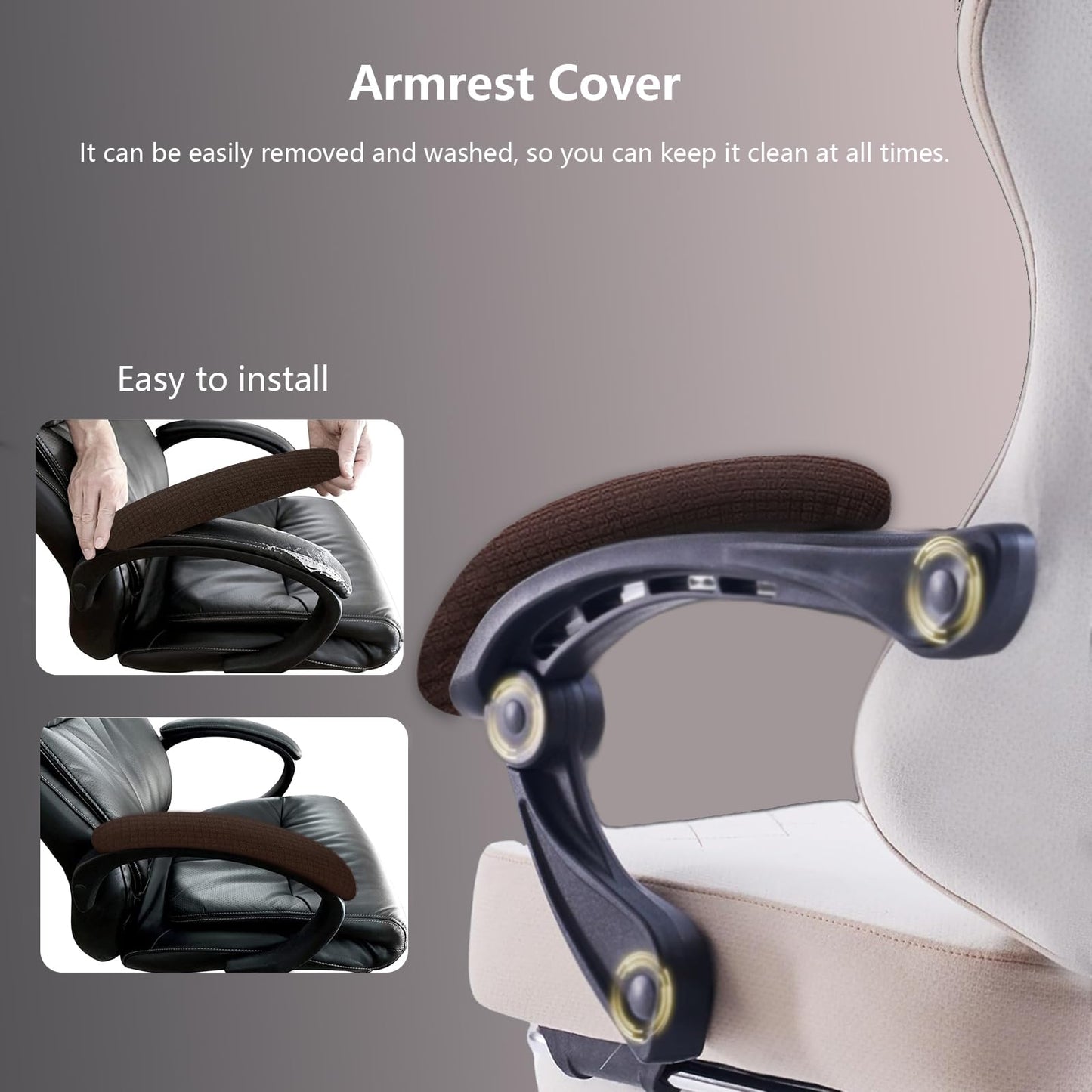 FYTXSZ Office Chair Armrest Covers - Stretchy Polyester Fabric, Washable Arm Chair Slipcovers, Fits Most Chair Arm, 1 Pair (Coffee)