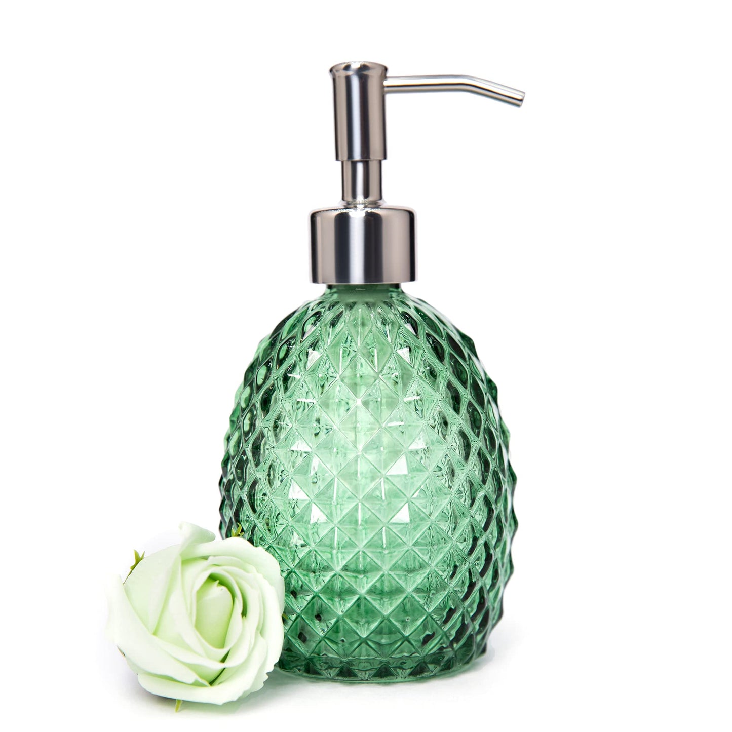 Glass Soap Dispenser with Stainless Steel Pump, 12oz Clear Dish Soap/Hand Soap/Laundry Soap/Lotion Dispenser, Refillable Liquid Dispenser for Bathroom