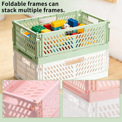 PIANKEKE 2 Pcs Collapsible Storage Box Yellow, Plastic Stackable Folding Storage Crates with Handles
