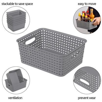 Ikando Plastic Storage Baskets, 6-Pack Small Bins with Handles