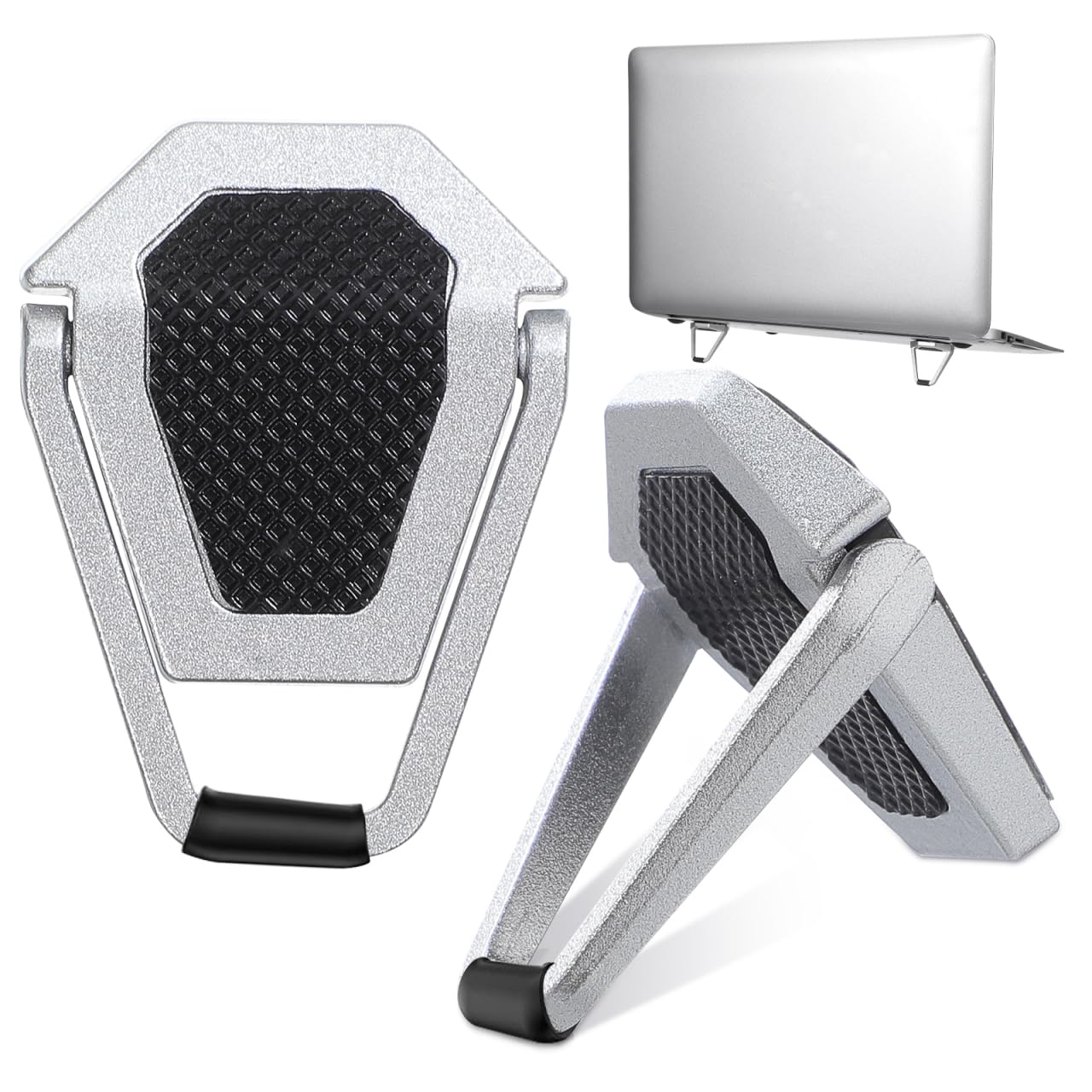 HOMSFOU 2 Pcs Portable Laptop Computer Stand with Hollow Zinc Alloy Design, Foldable Cooler Rack for Notebooks, for Computer Rack Use, Black Colour