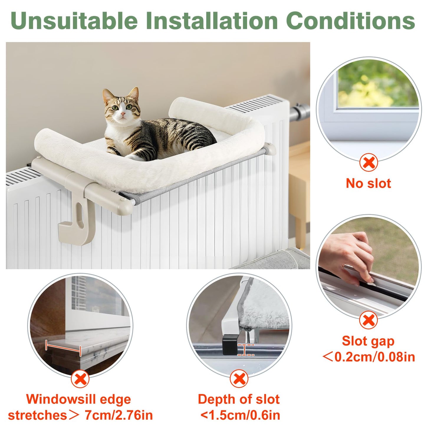 GUUSII HOME Cat Hammock Window Perch Seat Kitten Hanging Bed Windowsill for Indoor Large Pet Shelf Sturdy Kitty Lounger Washable Cushion Easy to