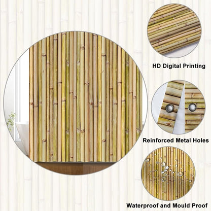 Uiiooazy Bamboo Shower Curtain, Zen Yellow Bamboo Stems Oriental Theme Bath Curtain Mildew and Mould Resistant Waterproof Polyester Fabric Washable