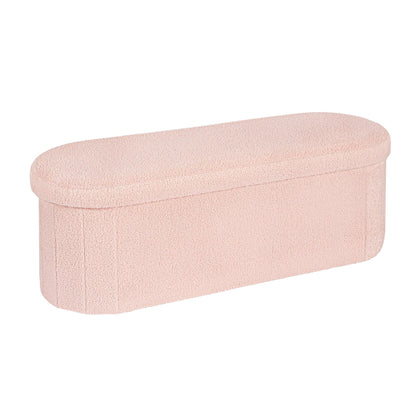 Bonlife Ottoman Storage Bench,Folding Boucle Footstool Oval, End of Bed Stool, Ideal for Living Room, Bedroom, 100L Storage Space,Pink,110x38x38cm