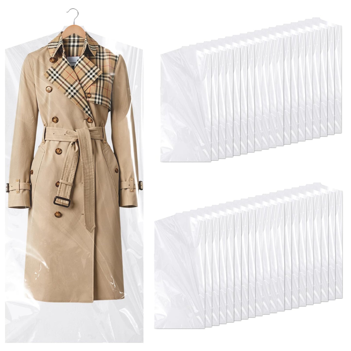 JIUBULUJIU 40 Pack Plastic Clothes Covers, 60 x 140cm Dry Cleaning Bags