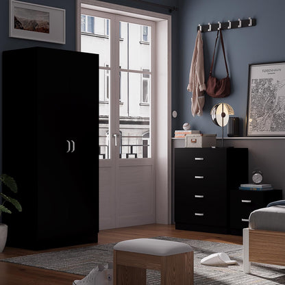 FWStyle Tunis Matt Black 2 Door Wardrobe Metal Handles, Rail & Soft Close Hinges