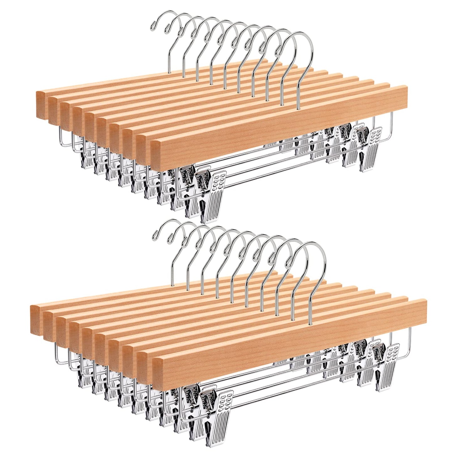 Amber Home 20pcs Wooden Trousers Hangers, Wood Skirts Hangers, Natural