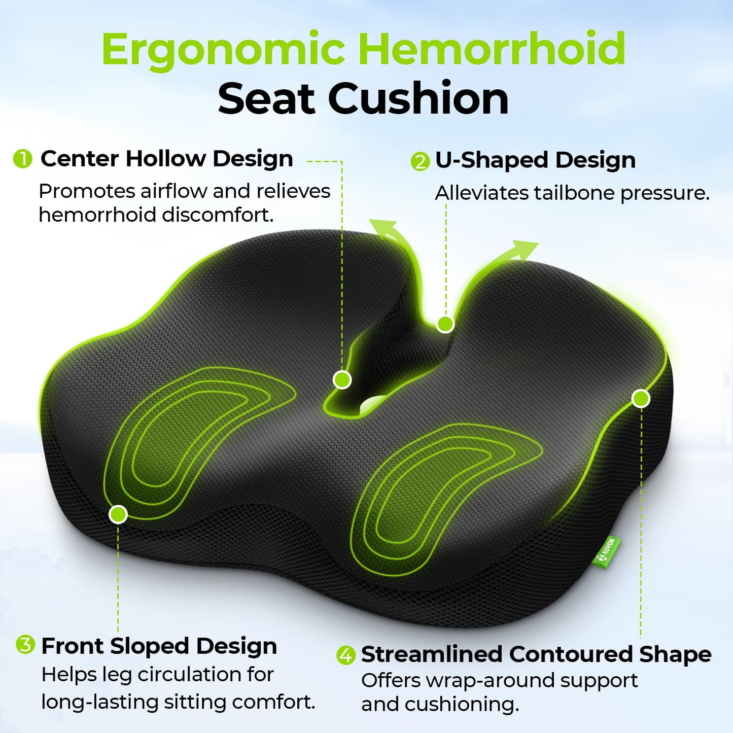 AUVON Thickened Donut Cushion for Hemorrhoids, Thigh Slope for Long Sitting