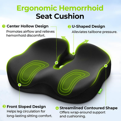 AUVON Thickened Donut Cushion for Hemorrhoids, Thigh Slope for Long Sitting