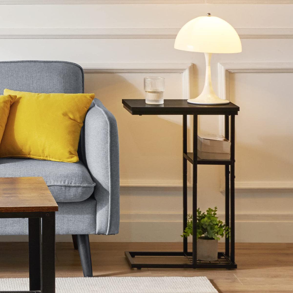 YMYNY C Shaped End Table Set of 2, Snack Side Table for Sofa and Bed, Laptop Coffee Table for Small Spaces, Living Room, Bedroom