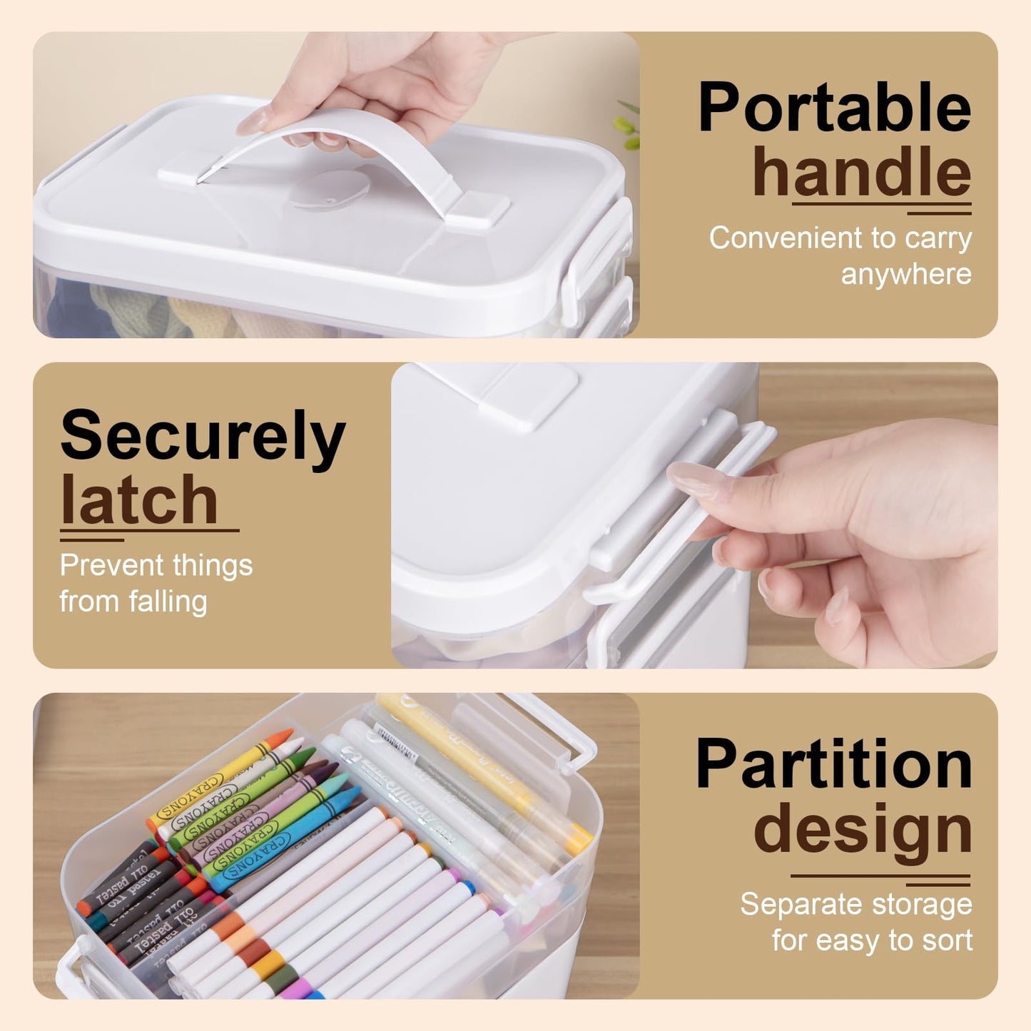 Creahaus 4 Layers Multipurpose Storage Box Organiser with Removable Trays, Stackable Art Craft Storage Box Case with Handle