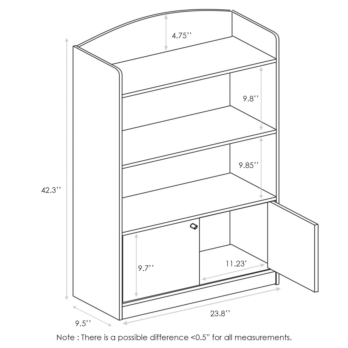 Furinno LOVA Book Shelf, Bookshelf with Storage Cabinet, Bookcase with Door, 11.8 x 23.6 x 37.3, for Living Reoom, Bedroom, Home Office, Pink