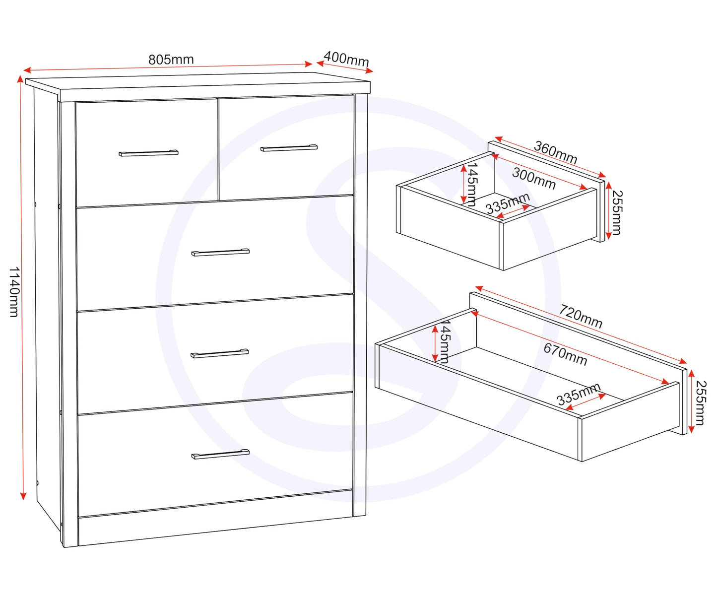 Seconique Lisbon 3+2 Drawer Chest in Black Wood Grain