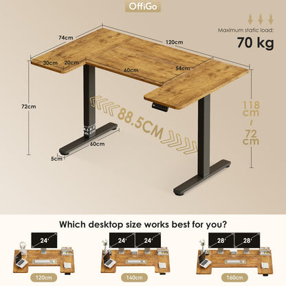 OffiGo Height Adjustable Desk, U Shaped Standing Desk with 3 Memory Presets