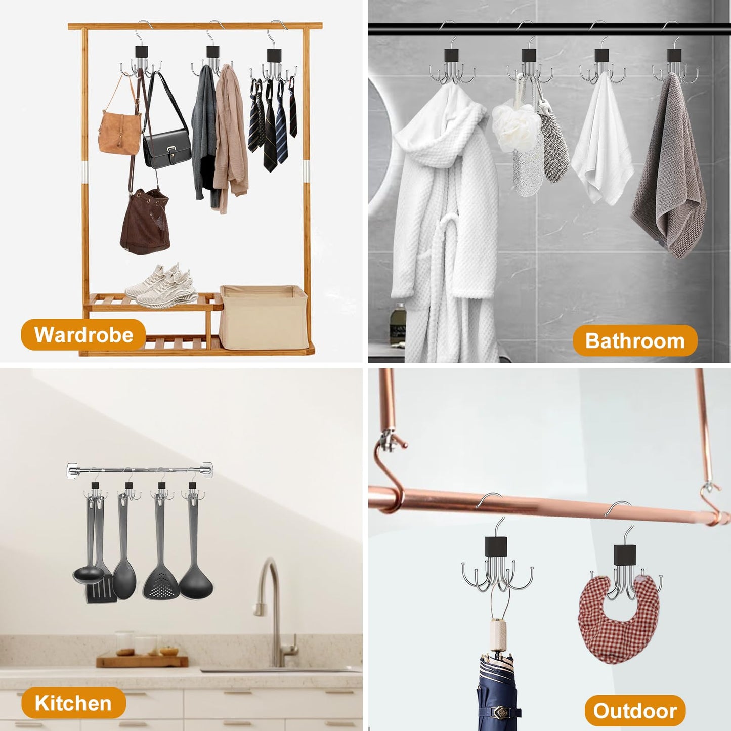 2Pcs Belt Hanger for Closet, Belt Hanger for Wardrobe, Rotatable Hanging Holder with 6 Hooks