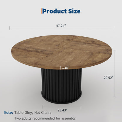 Crevyteg 47" Round Dining Table for 4-6 People, Dining Room Table with Sturdy Waveform Metal Pedestal Base