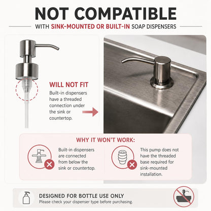 Soap Dispenser Pump Head Replacement 28mm Stainless Steel Brushed