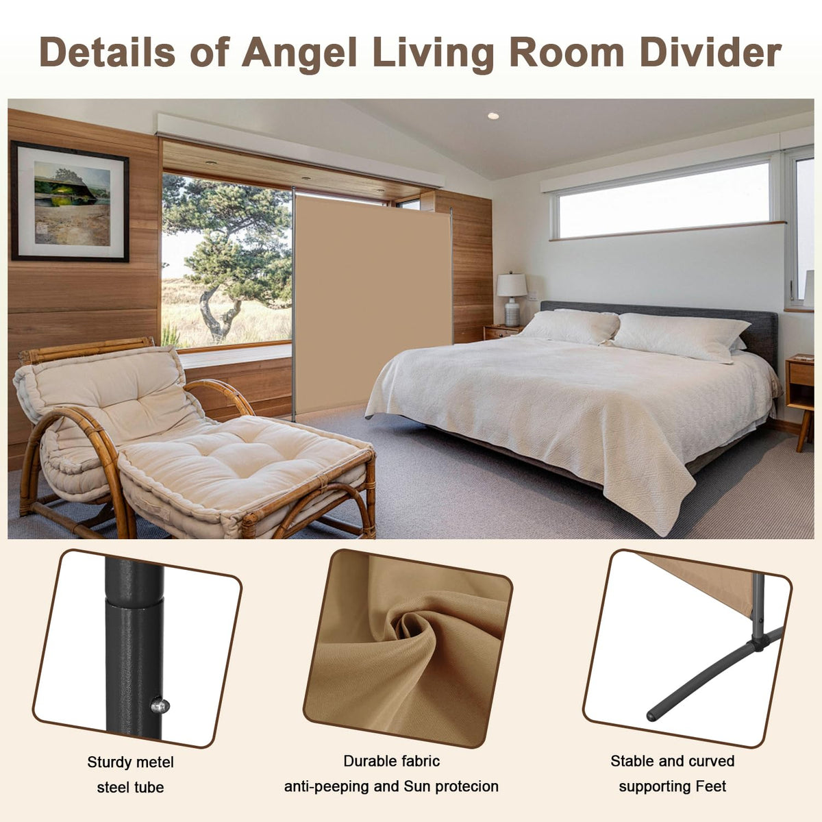 Angel Living 1 Panel Room Divider, Privacy Screen Composed of Polyester Fabric and Sturdy Iron Frame