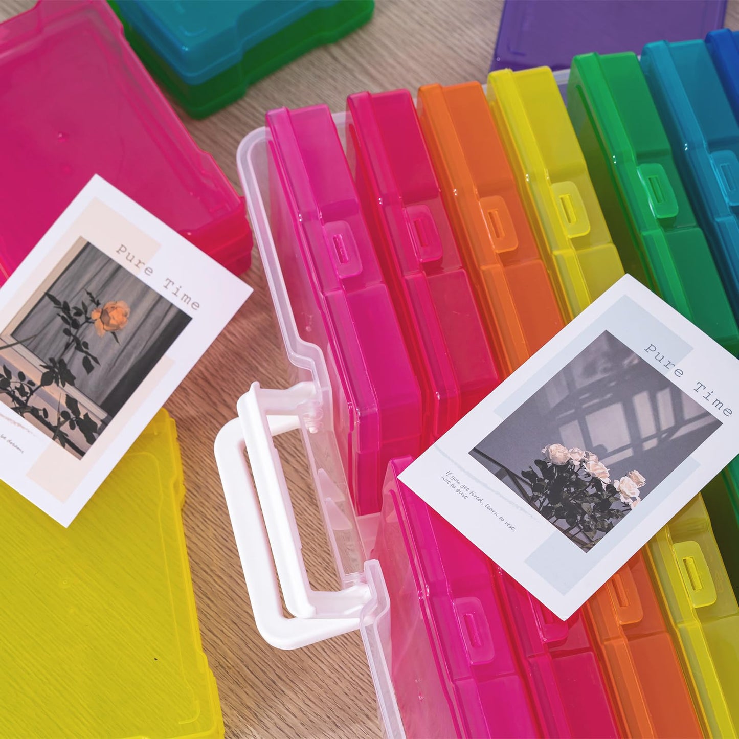 novelinks Transparent 4" x 6" Photo Cases and Clear Craft Keeper with Handle - 16 Inner Cases Plastic Storage Container Box (Multi-colored)