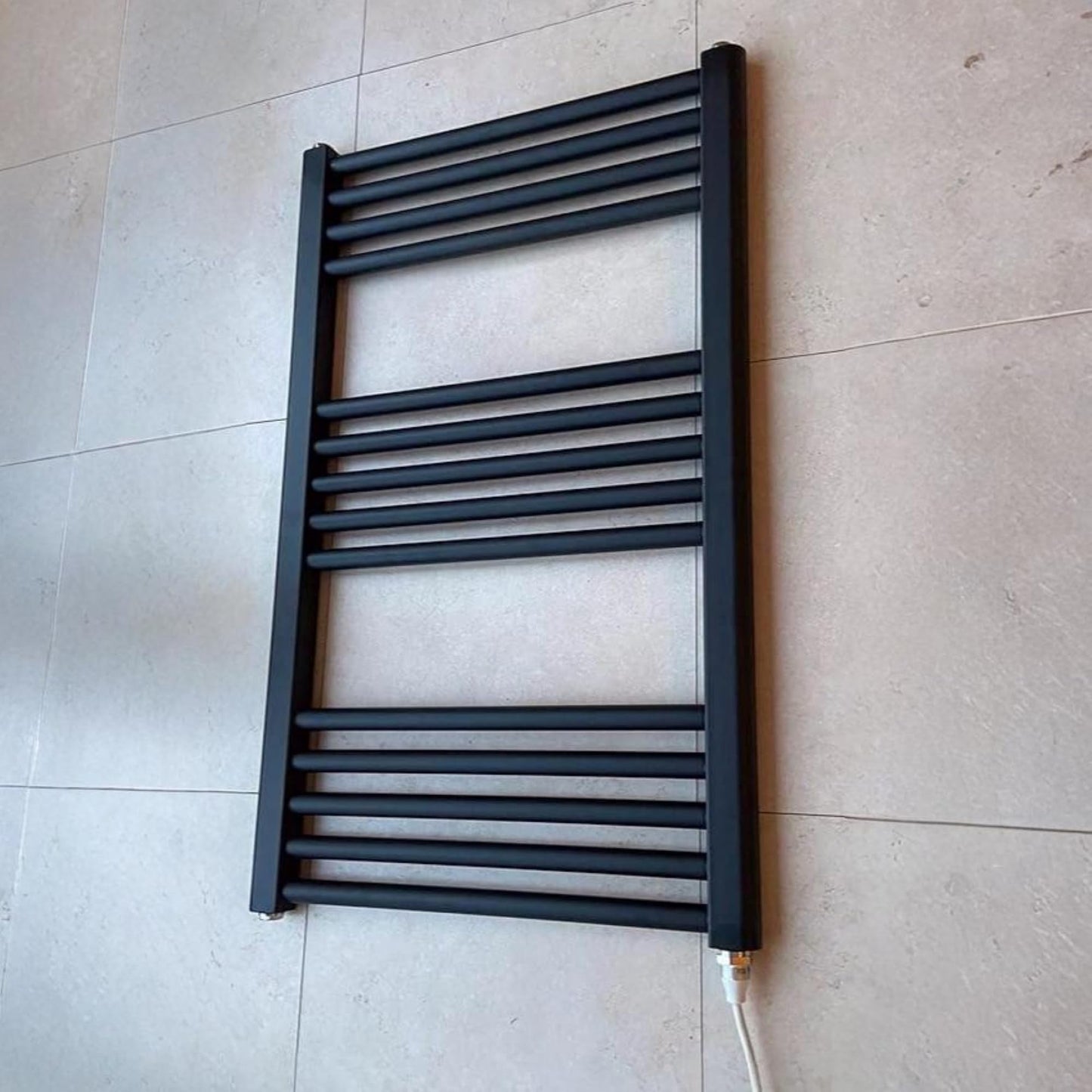 Greenedhouse 400w x 800h Black Electric Flat Heated Towel Rail Bathroom Radiator