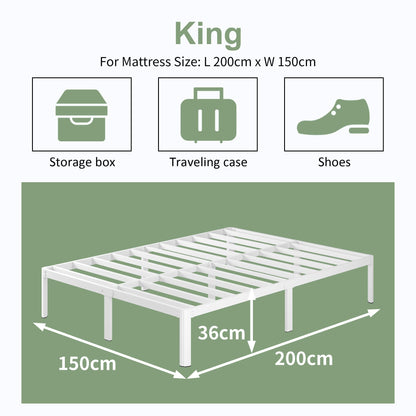 Lutown-Teen White King Size Bed Frame 5ft with Rounded Corner Legs, Heavy Duty Metal King Size Bed, King Size Bed 36 cm High, Noise Free, Easy