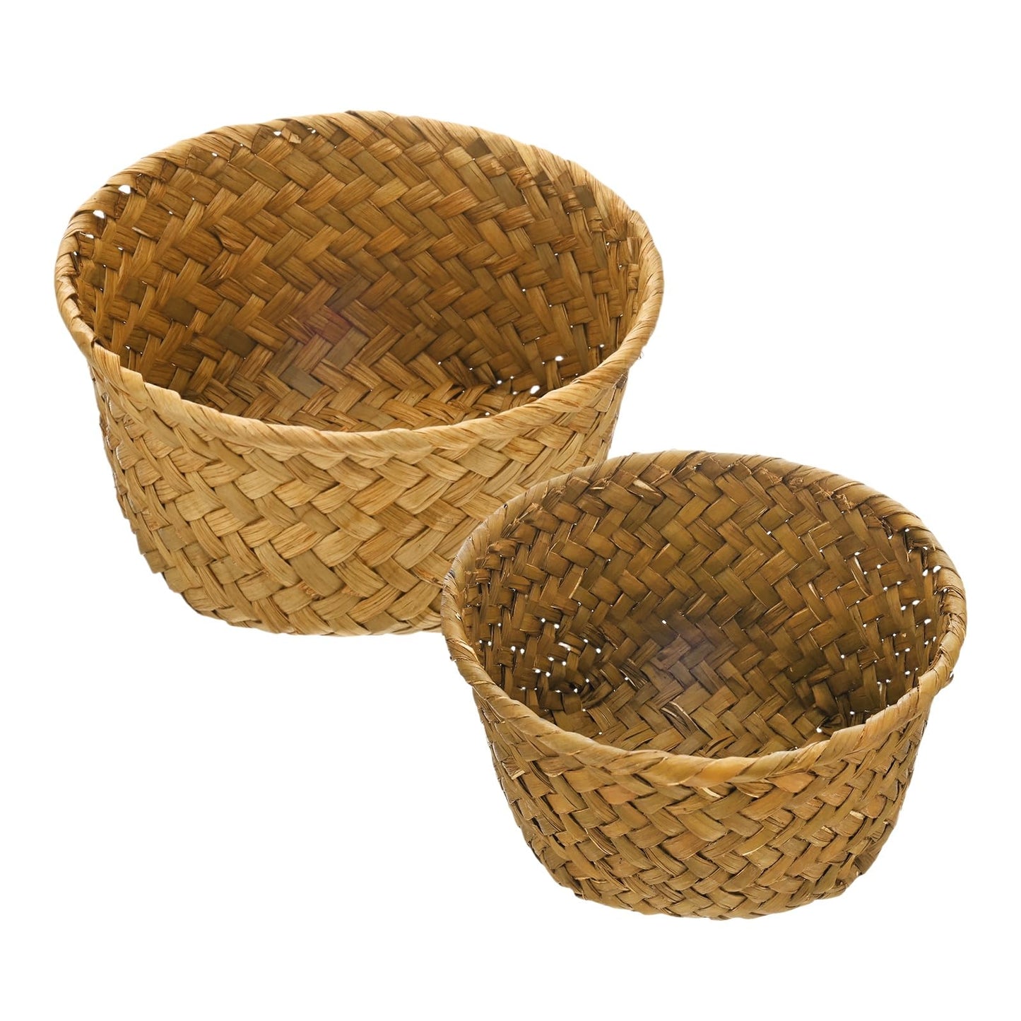 M METERXITY 2-Pack Natural Seagrass Woven Storage Basket, Small Round Storage Seaweed Woven Sundries Baskets for Fruit/Kitchen/Desktop/Household