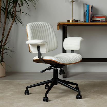 PELLEBAR Home Office Desk Chair, Mid-Century Executive PU Leather Chair with Padded Armrests, 360° Swivel Ergonomic Task Chair,Adjustable Height