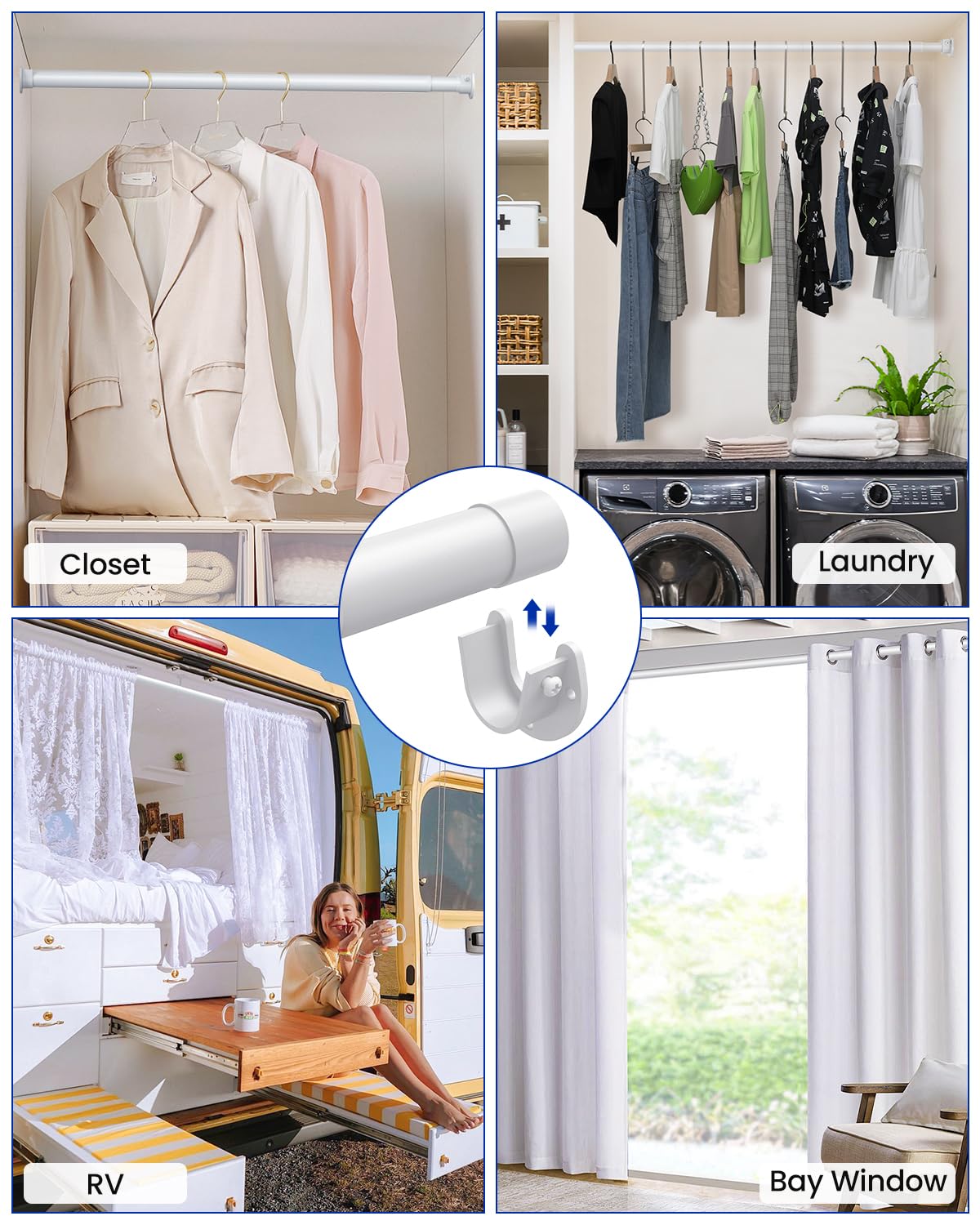 Wardrobe Rail, 43 to 69 CM Stepless Adjustable Metal Rails To Hanging Clothes, 3.3 CM Heavy Duty Wardrobe Rails and Fittings for Closet Wardrobes