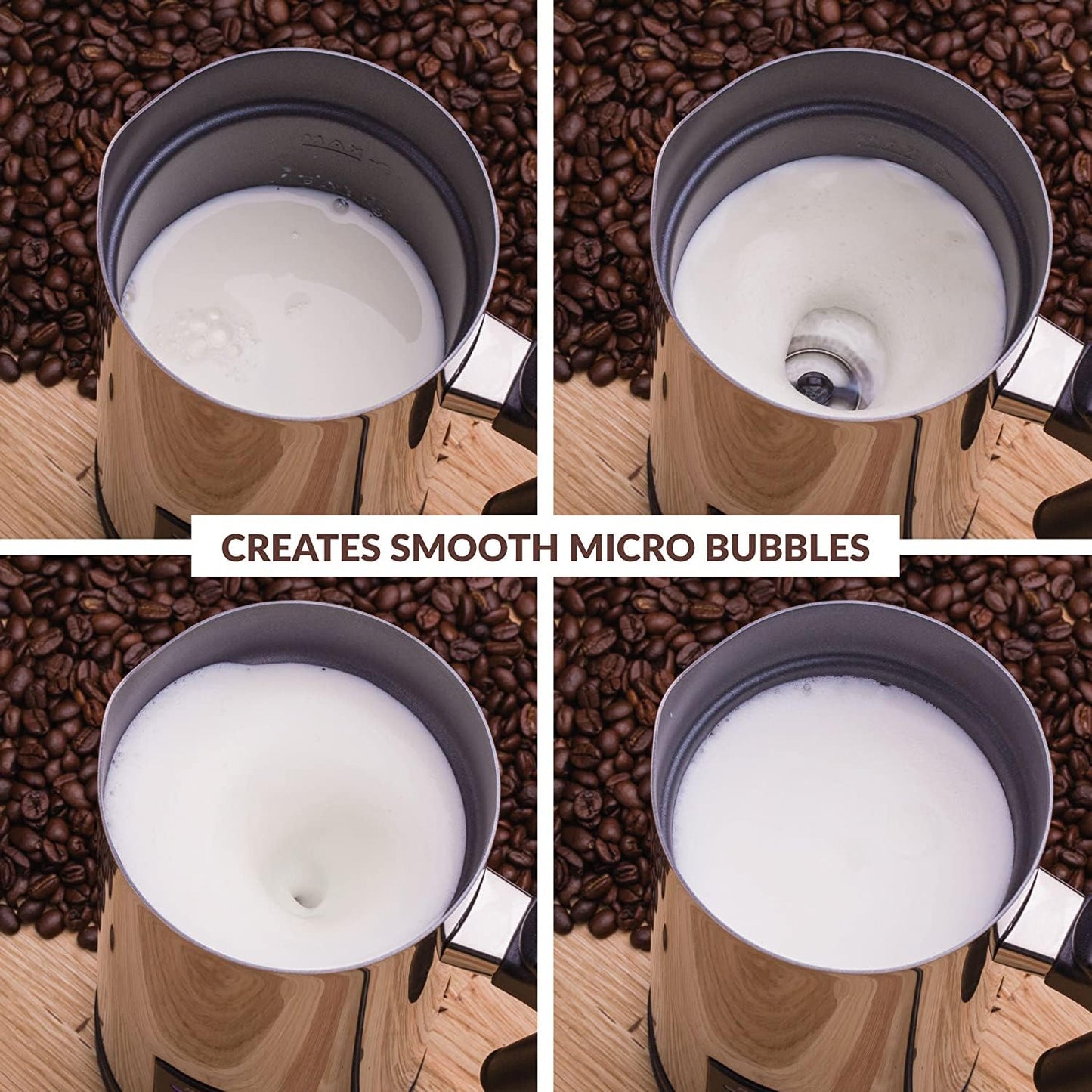 Andrew James Multi-Functional Electric Milk Frother & Milk Steamer, 500W 300ml 5 Functions 1 Touch Operation, Non-Stick, Hot Chocolate Heater, Milk