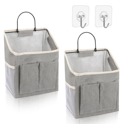 Pack of 2 Hanging Organisers, Hanging Storage Organisers, Waterproof Wall Hanging Bags, Foldable Linen Fabric Basket with Pockets