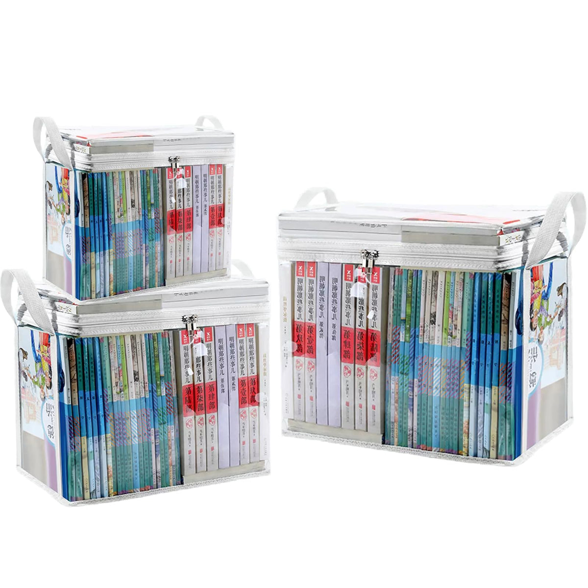 PolMinrs Storage Boxes 3-Pack, Foldable Plastic Boxes with Lids for Book Storage, Transparent Design for Quick Access to Items. Different Sizes of