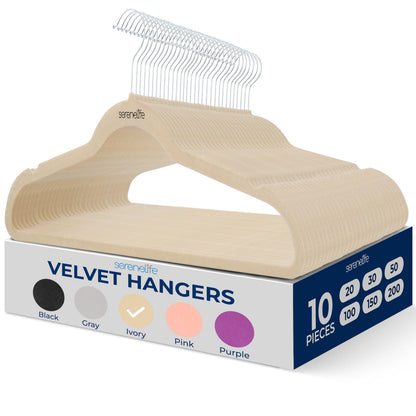 SereneLife Velvet Hangers 10 Pcs, Non Slip Heavy Duty Hanger Set with 360° Swivel Hook, Smooth Velvet Finish to Protect Fabric, Lightweight