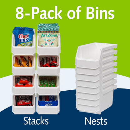 ReadySpace Plastic Containers for Organizing and Storage Bins for Closet, Kitchen, Office, Toys, or Pantry Organization, Medium, 8-Pack, White