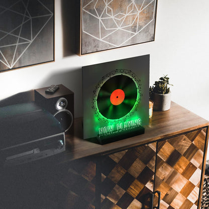 Now Playing Vinyl Record Stand, Vinyl Album Display Holder, 7-Color Lights