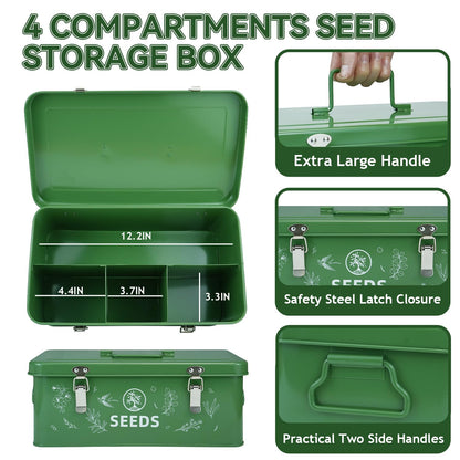 QINSDESIGNS Seed Storage Box, Seed Storage Organizer with Garden String, 30 Seed Envelopes and Bamboo Plant Labels