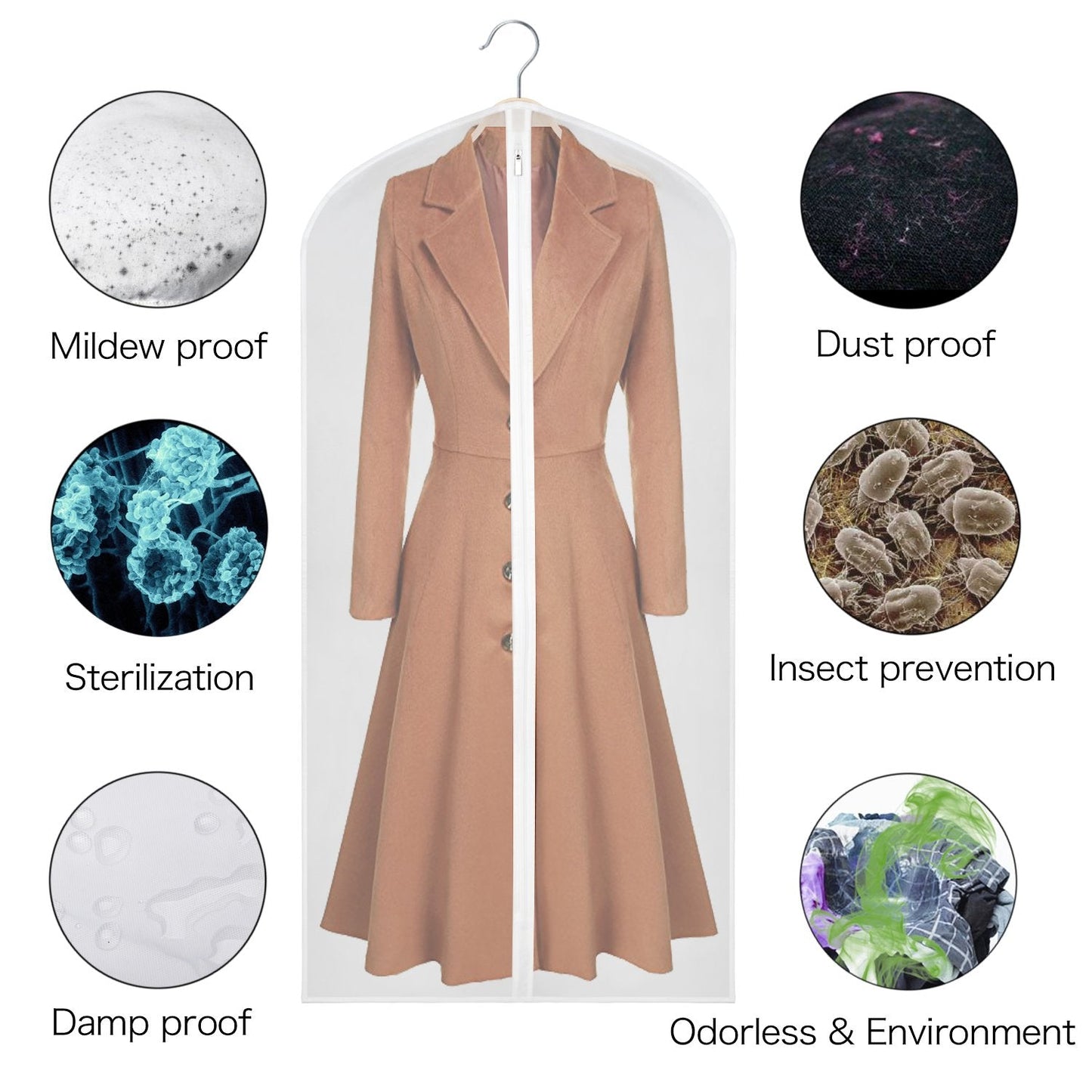Univivi Hanging Garment Bags, 60 inch Suit Bags for Storage (Set of 12), PEVA Moth-Proof Breathable Dust for Long Dress Wedding Dress Bag