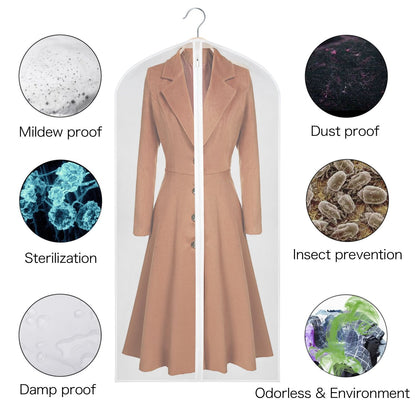 Univivi Hanging Garment Bags, 60 inch Suit Bags for Storage (Set of 12), PEVA Moth-Proof Breathable Dust for Long Dress Wedding Dress Bag