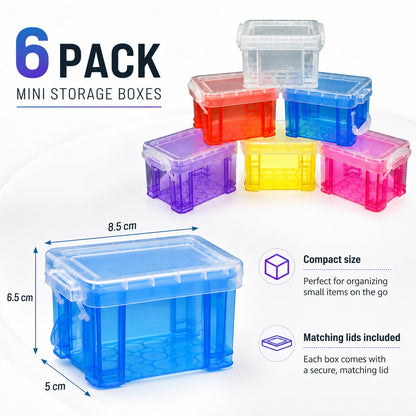Mnixy 6 Pack Mini Plastic Storage Containers with Lids, Stackable, Clear PP
