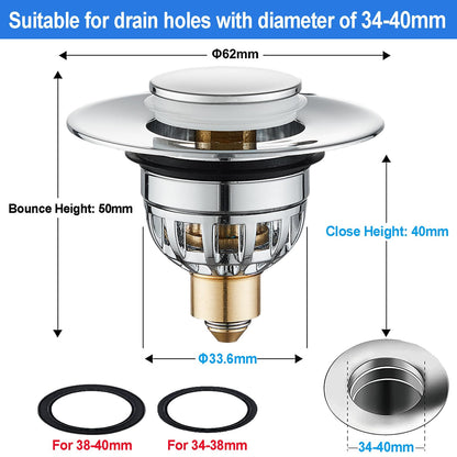 Tomario Sink Plugs Bathroom Plug, Stainless Steel Bathroom Basin Plug Pop Up Plugs for Wash Basin