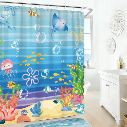 hometrixx Kids Beach Ocean Jellyfish Coral Fish Shower Curtain 72X72Inch