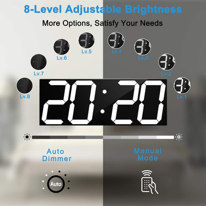 CHKOSDA Digital Wall Clock, Large Wall Clock with 6" Number, Led Wall Clock with Countdown Timer, Calendar, Thermometer, 12/24H, Adjustable
